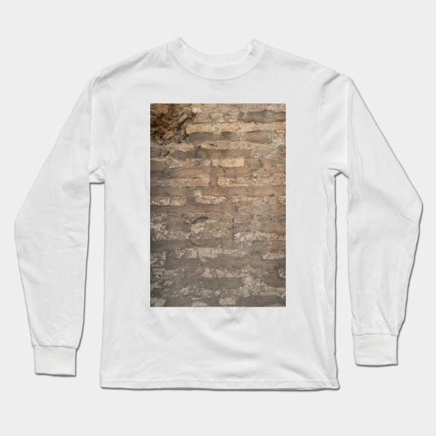 Old brick wall with cracks and scratches. Brick wall background. Distressed wall with broken bricks texture. House facade. Long Sleeve T-Shirt by AnaMOMarques